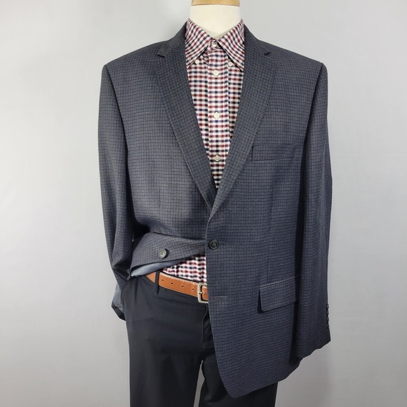 Haggar Men's Sport Coat Blazer‎ Two Button Gray Houndstooth Checked Tailored 46R